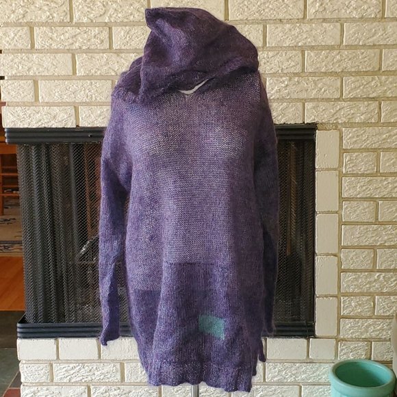 Mon Tricot Cute Vintage Handmade Open Knit Hooded Wool/mohair